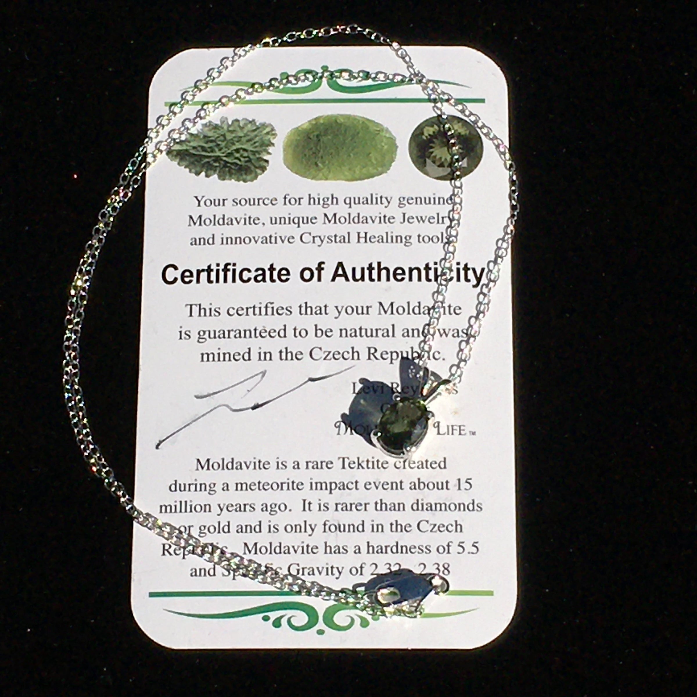 Moldavite Gem Pendant Necklace Sterling Silver-Moldavite Life