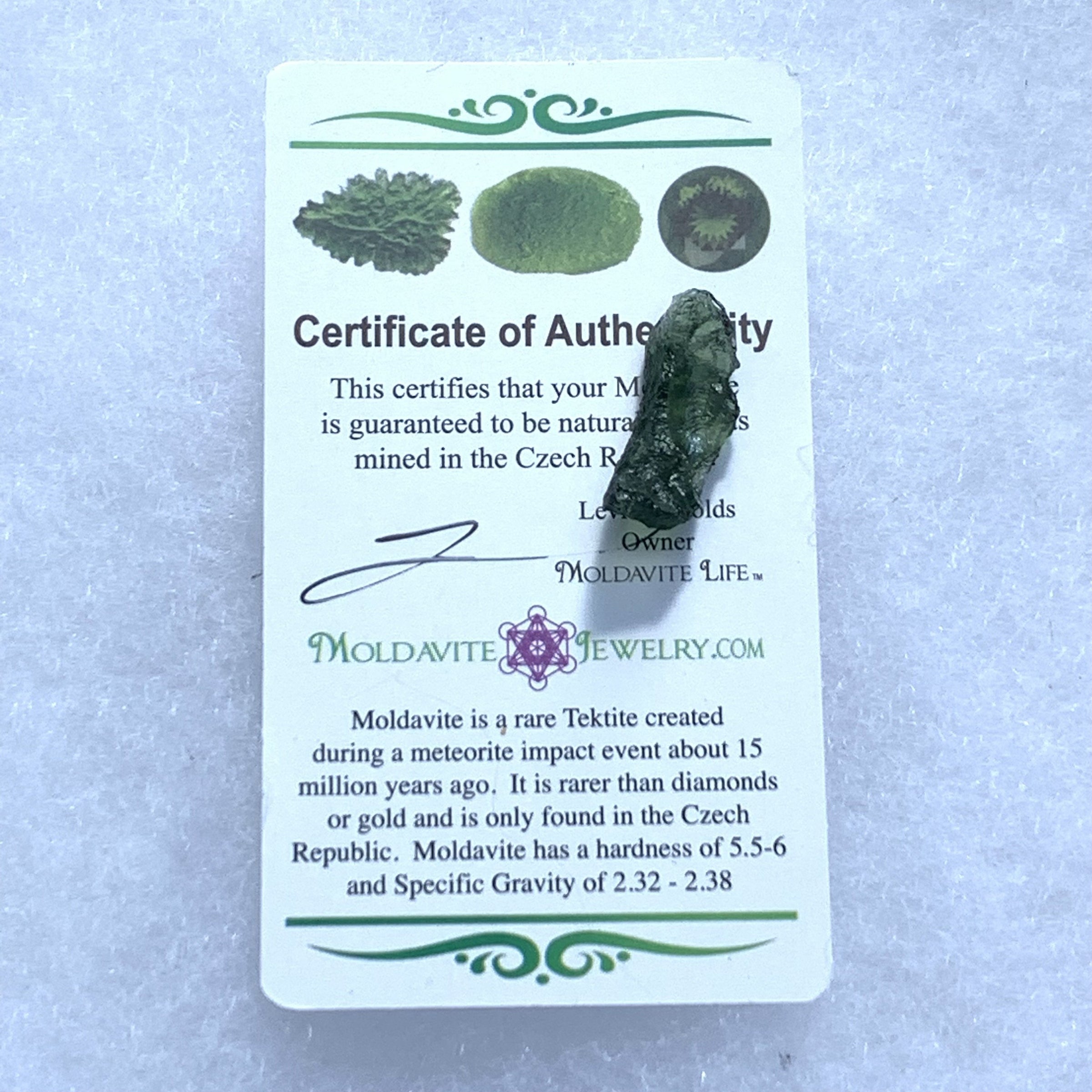 Moldavite Genuine Certified 1.2 grams