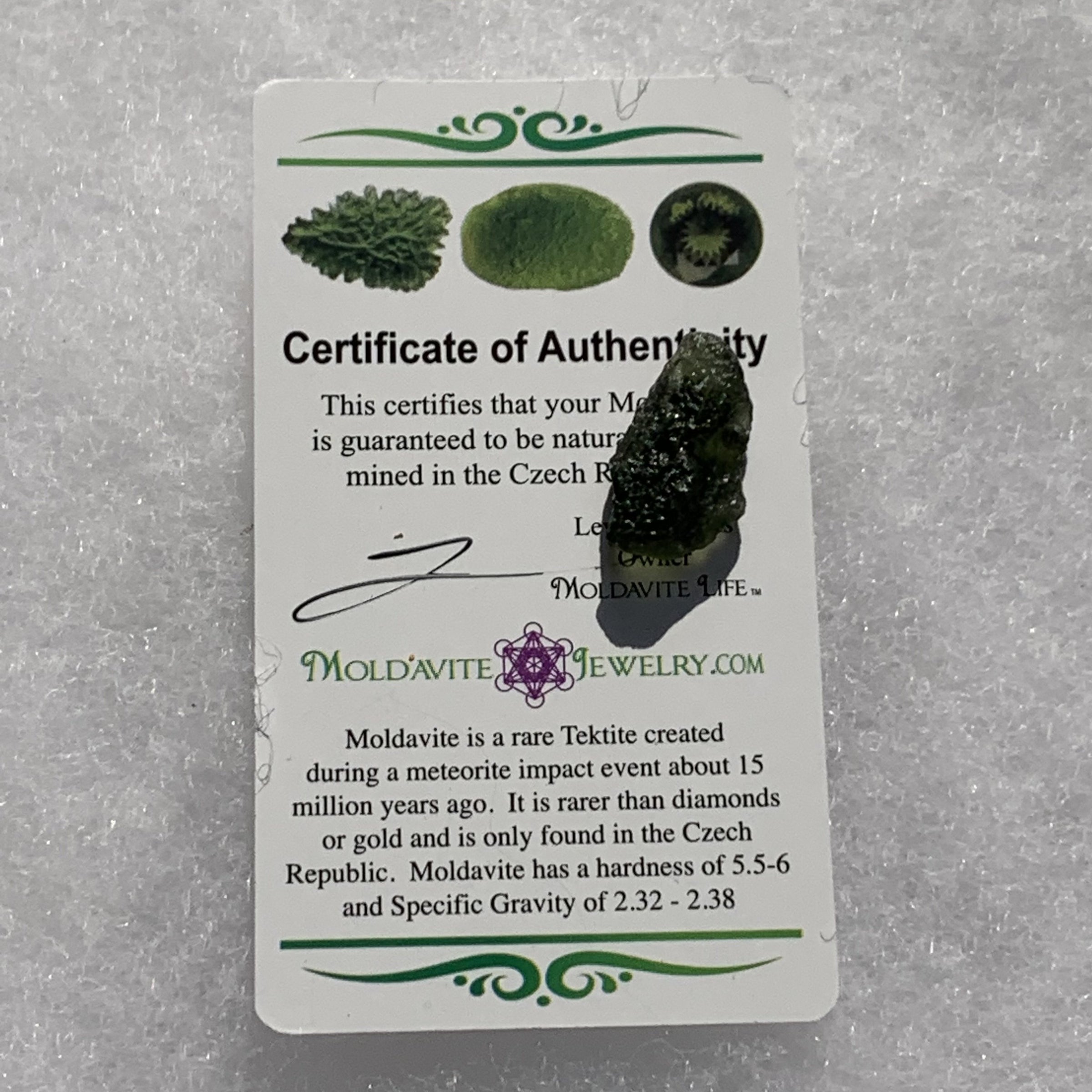 Moldavite Genuine Certified 2 grams