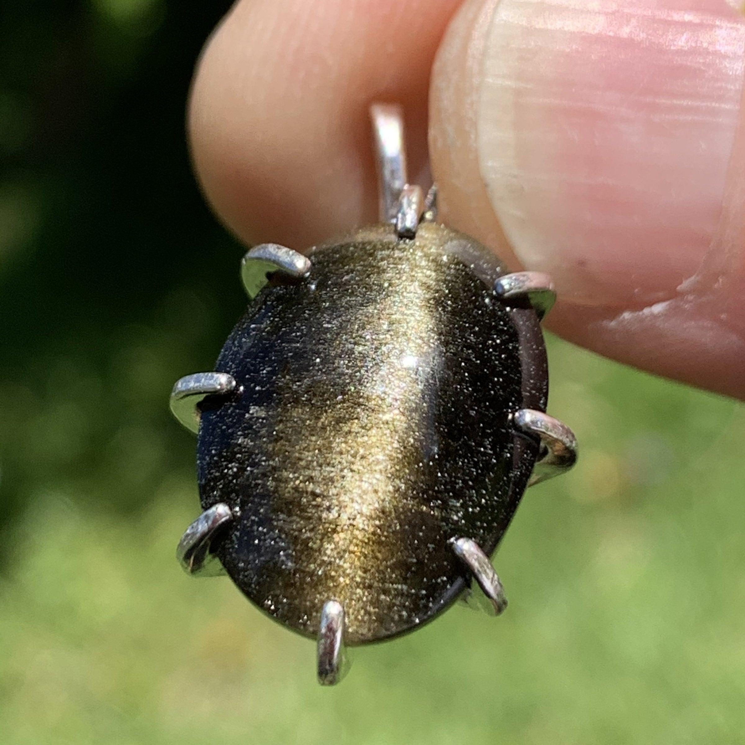 Moldavite Gold Sheen Obsidian Pendant Silver 1710-Moldavite Life