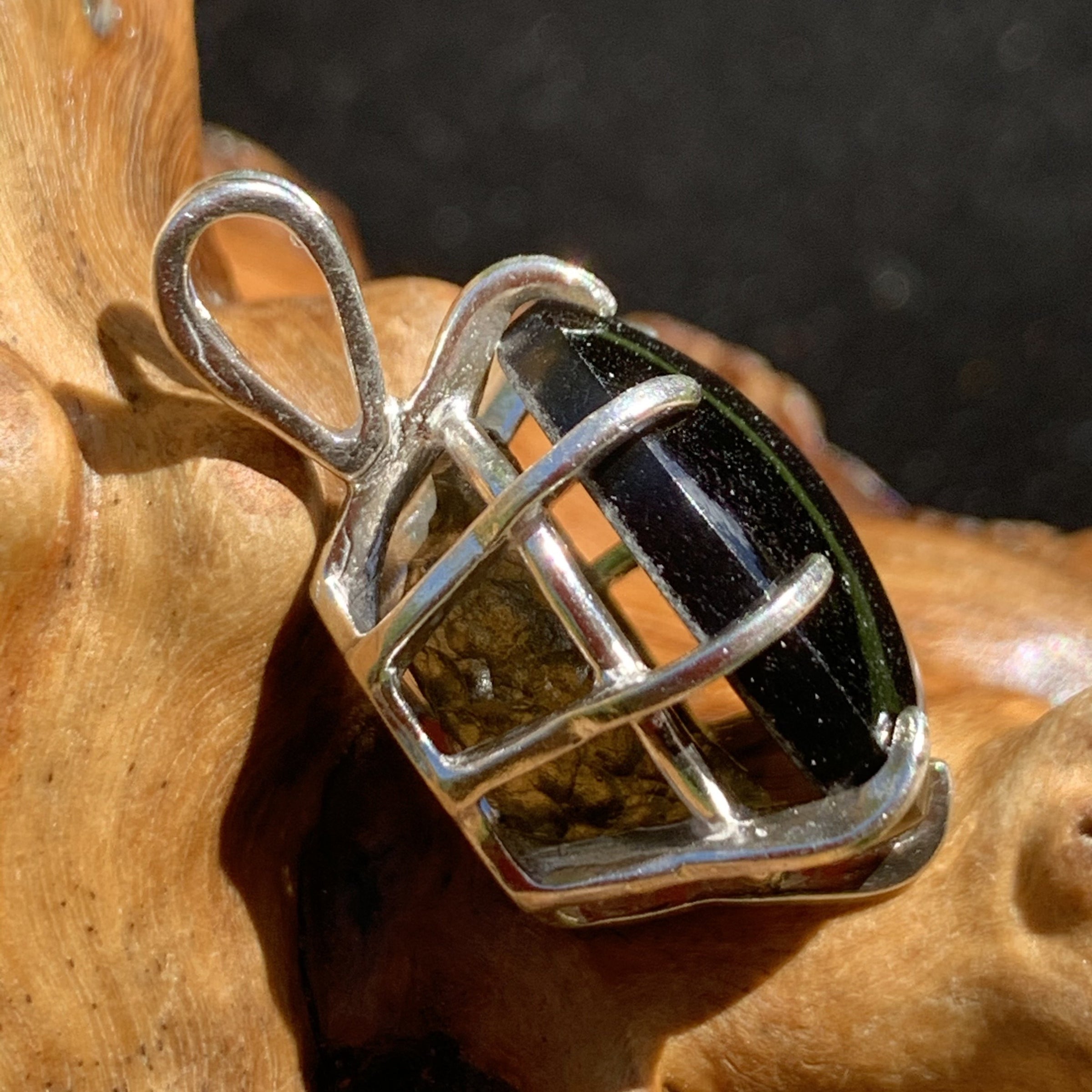 Moldavite Gold Sheen Obsidian Pendant Silver 1710-Moldavite Life