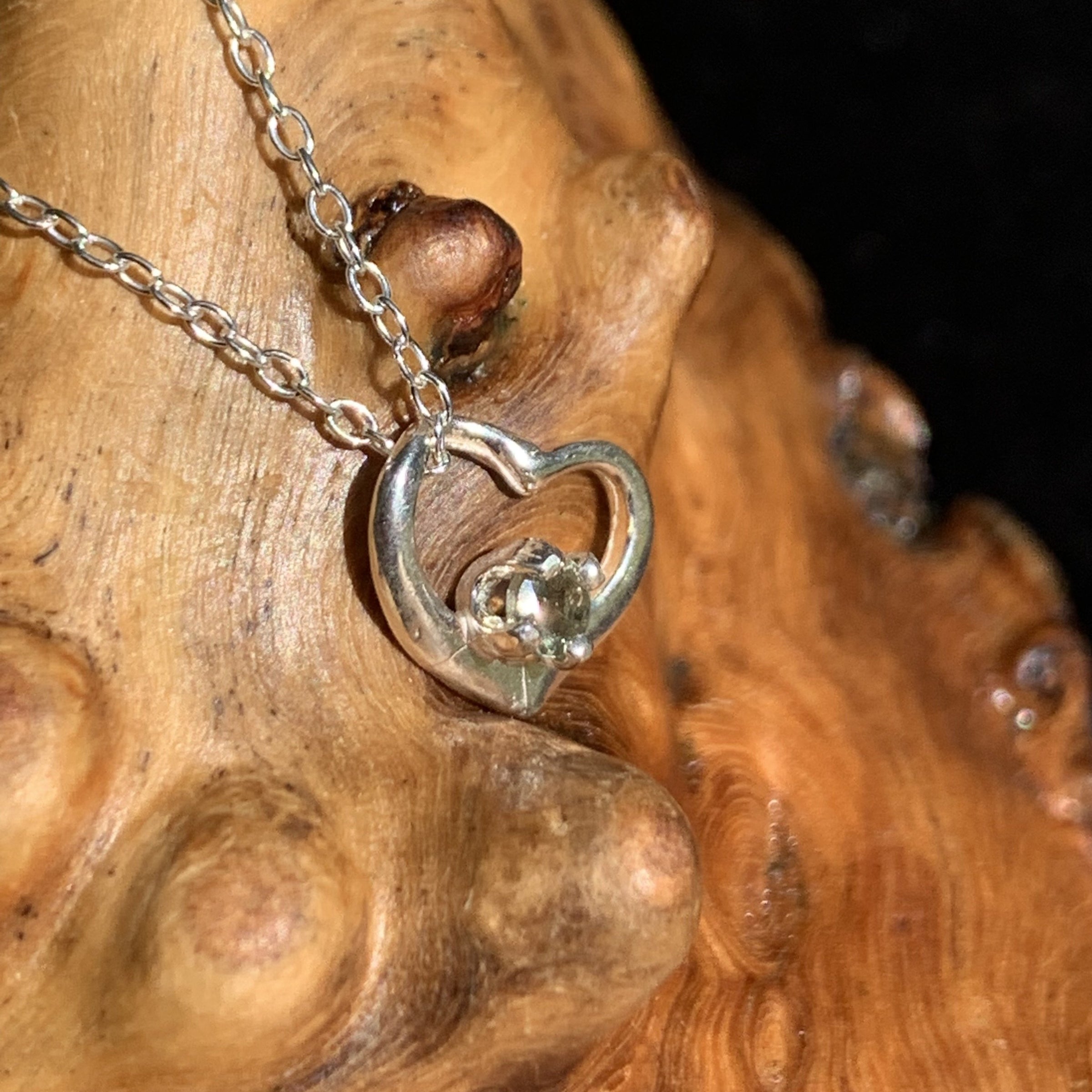 Moldavite Heart Necklace Small Sterling Silver