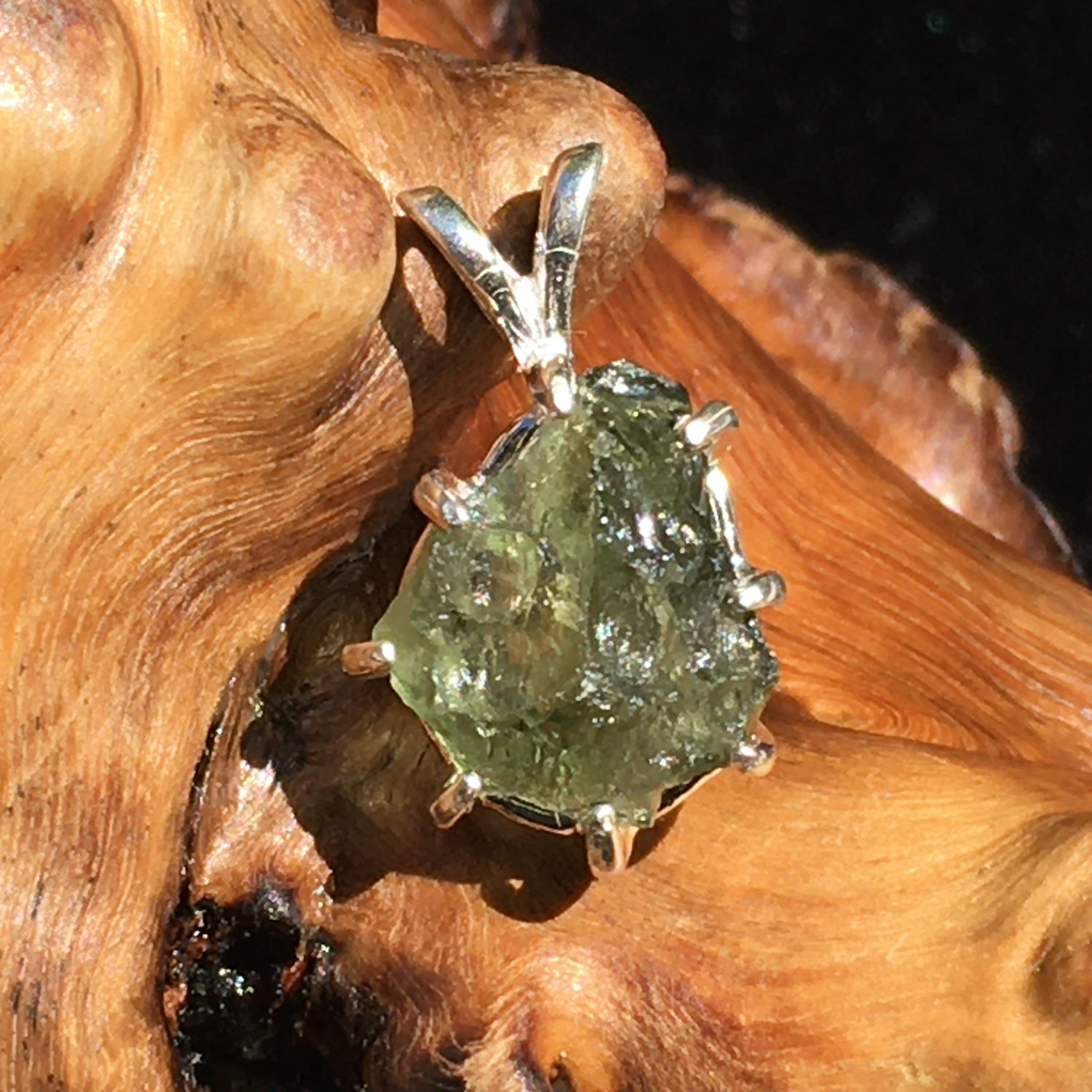 Moldavite Herkimer Diamond Basket Pendant Silver-Moldavite Life