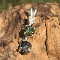 Moldavite Herkimer Diamond Brookite Crystal Silver Pendant-Moldavite Life