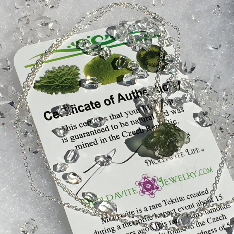 Moldavite Herkimer Diamond Necklace Silver-Moldavite Life