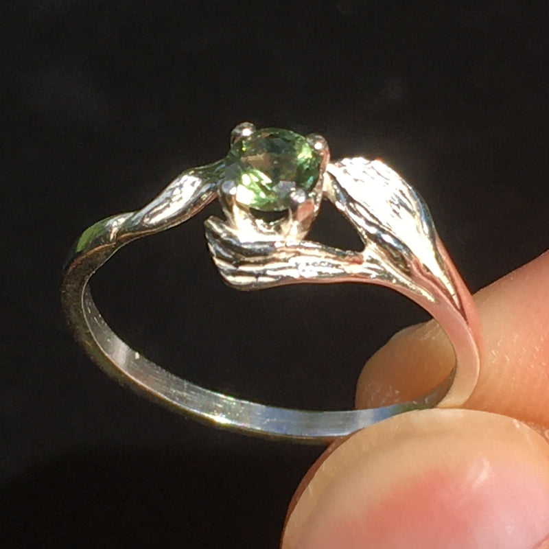 Moldavite Leaf Ring Sterling Silver Faceted 4mm Gem-Moldavite Life
