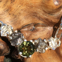 Moldavite Meteorite Herkimer Diamond Silver Necklace-Moldavite Life
