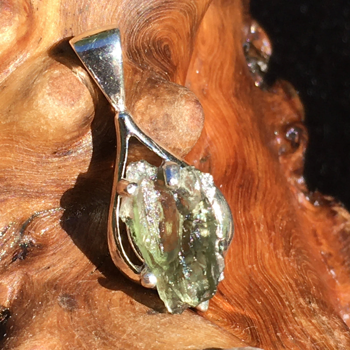 Moldavite Pendant Silver Sterling Natural-Moldavite Life