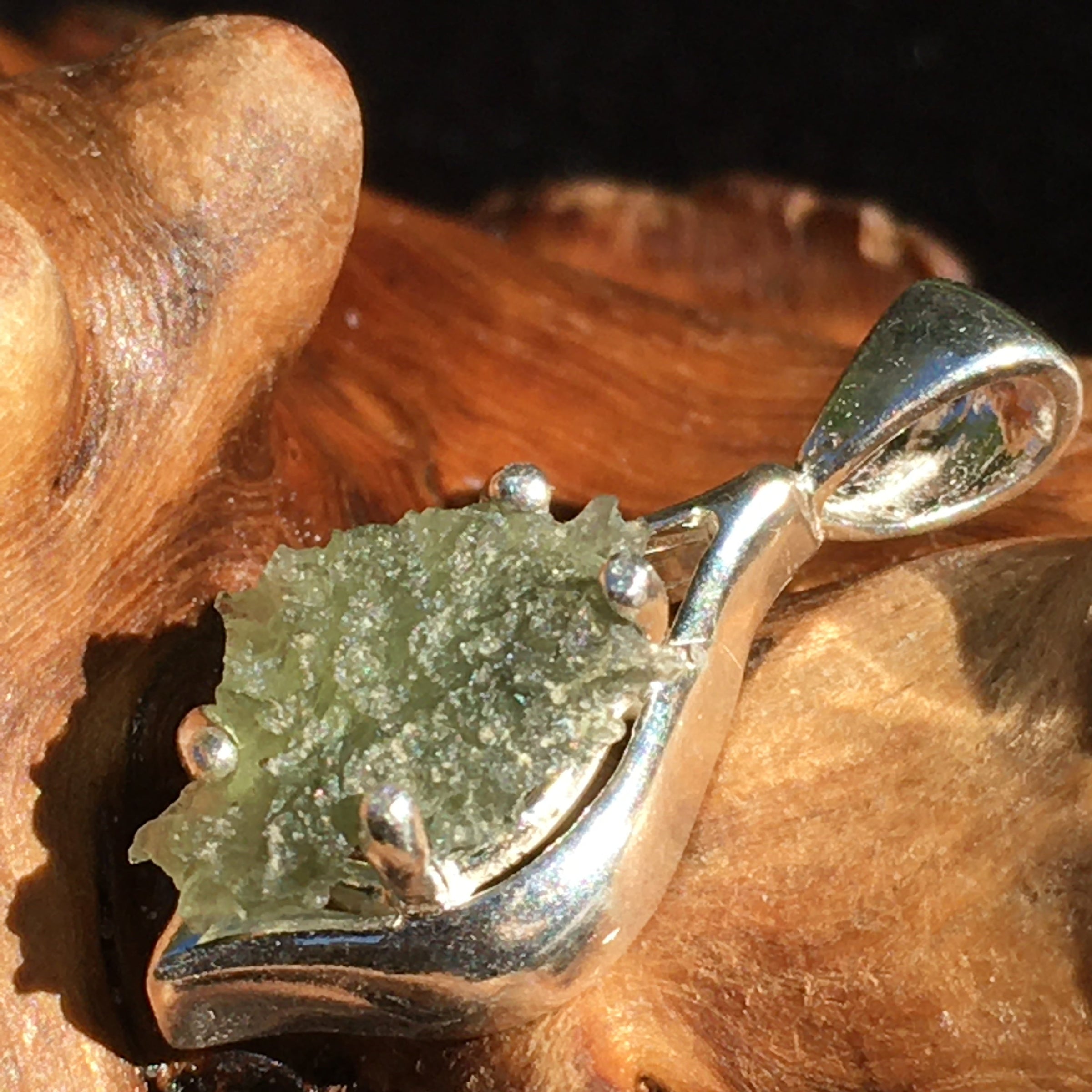 Moldavite Pendant Silver Sterling Natural-Moldavite Life