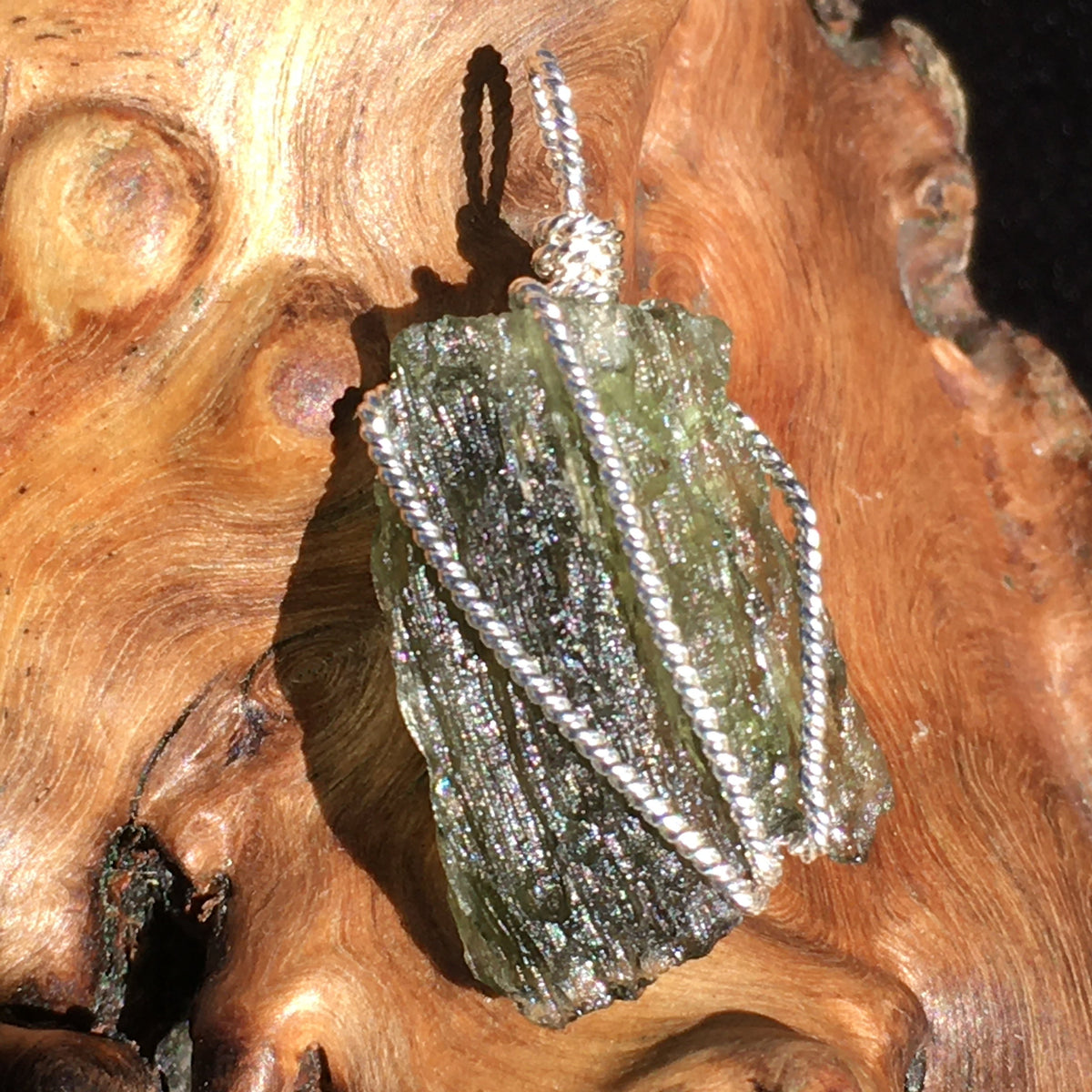 Moldavite Pendant Silver Sterling Wire-Moldavite Life