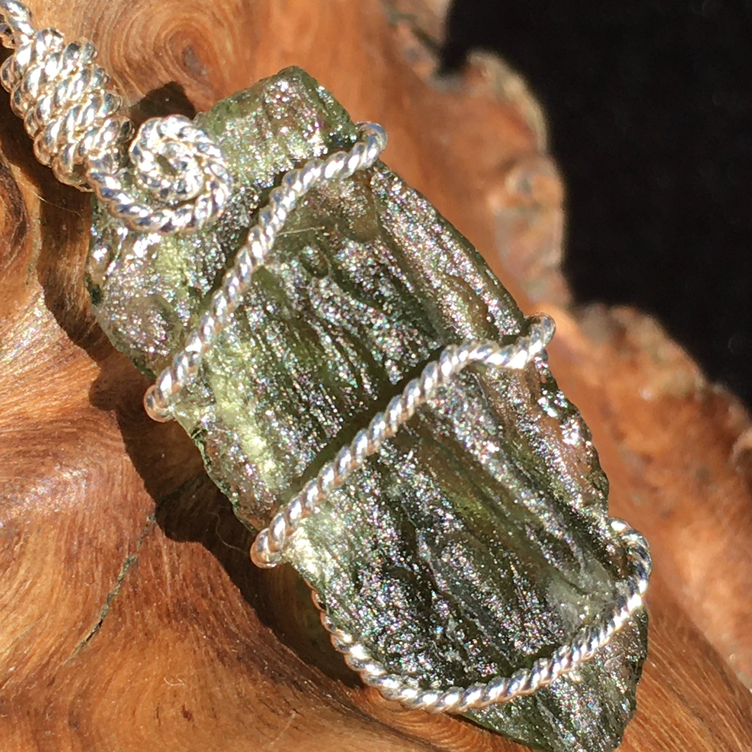 Moldavite Pendant Silver Sterling Wire-Moldavite Life