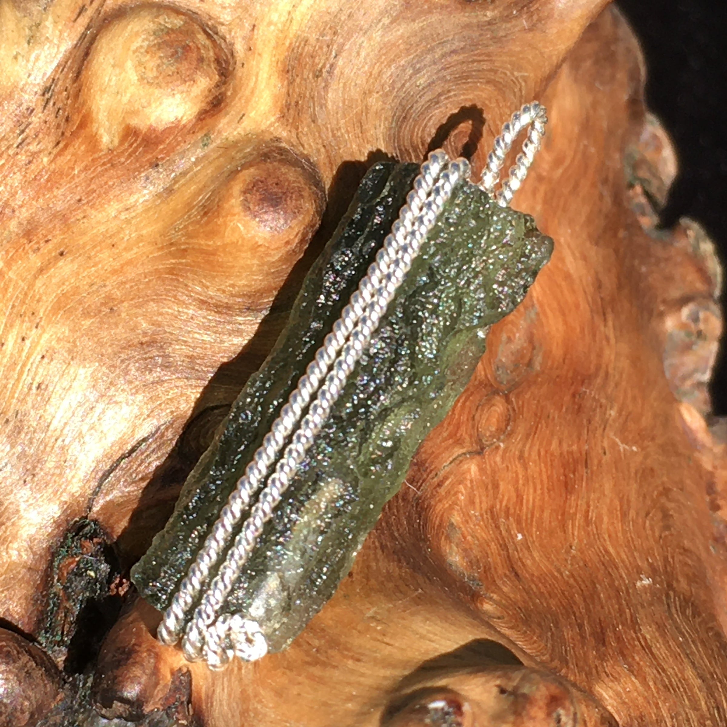 Moldavite Pendant Silver Sterling Wire-Moldavite Life