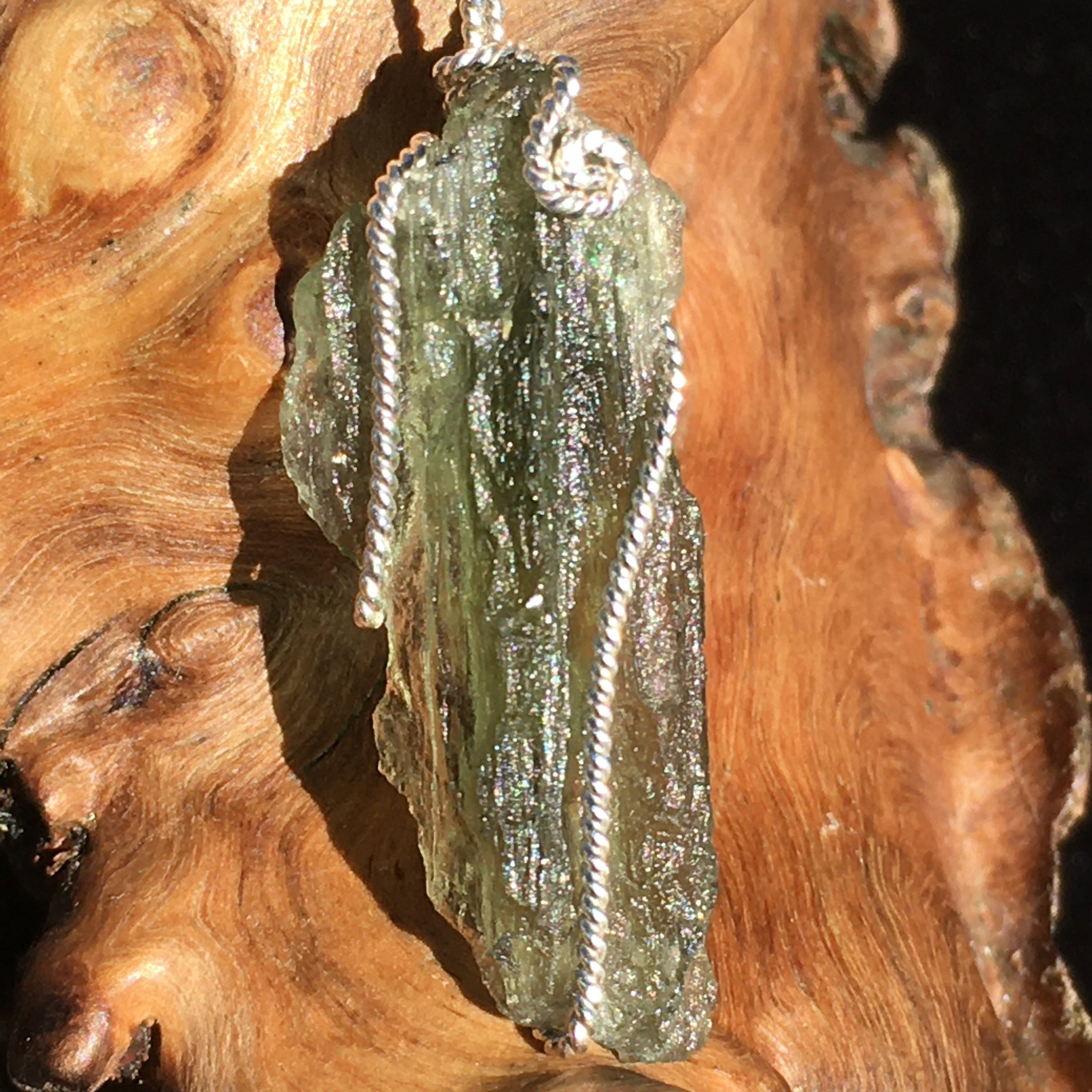 Moldavite Pendant Silver Sterling Wire-Moldavite Life