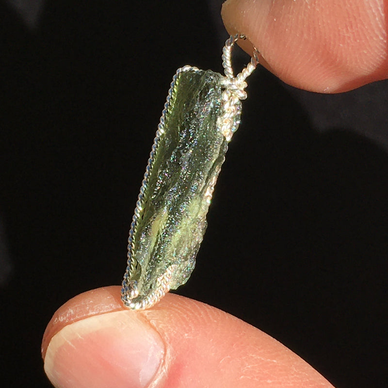 Moldavite Pendant Silver Sterling Wire-Moldavite Life