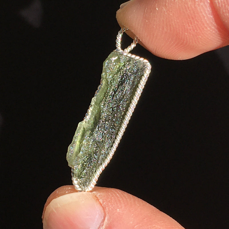 Moldavite Pendant Silver Sterling Wire-Moldavite Life