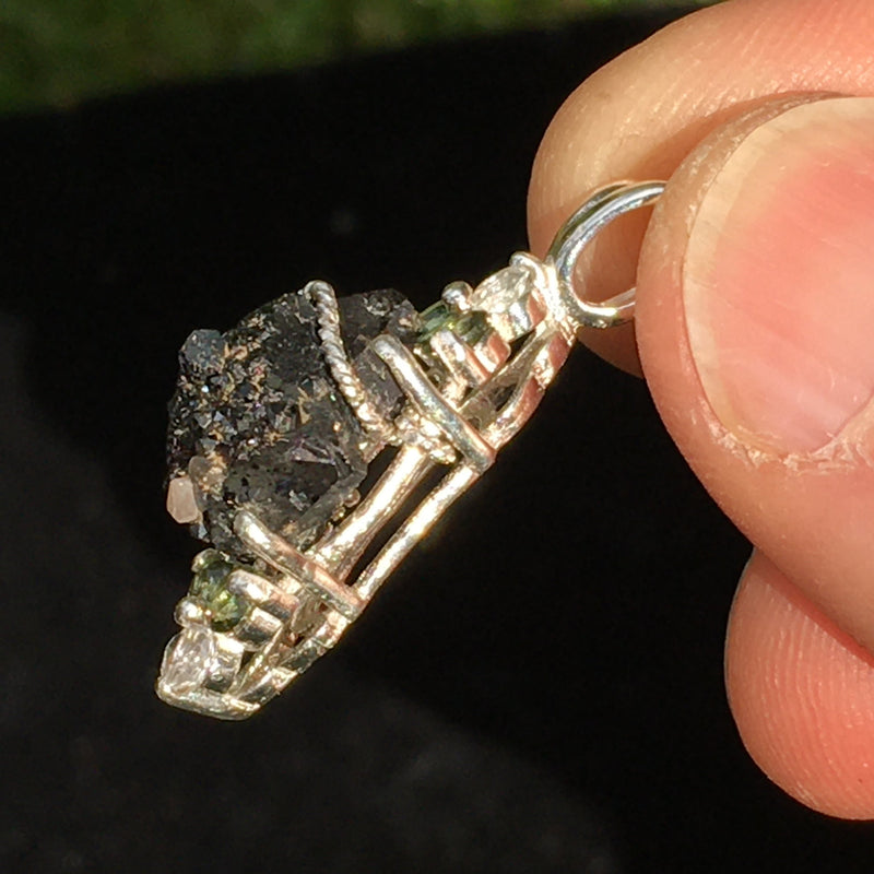 Moldavite Phenacite Brookite Crystal Silver Pendant-Moldavite Life
