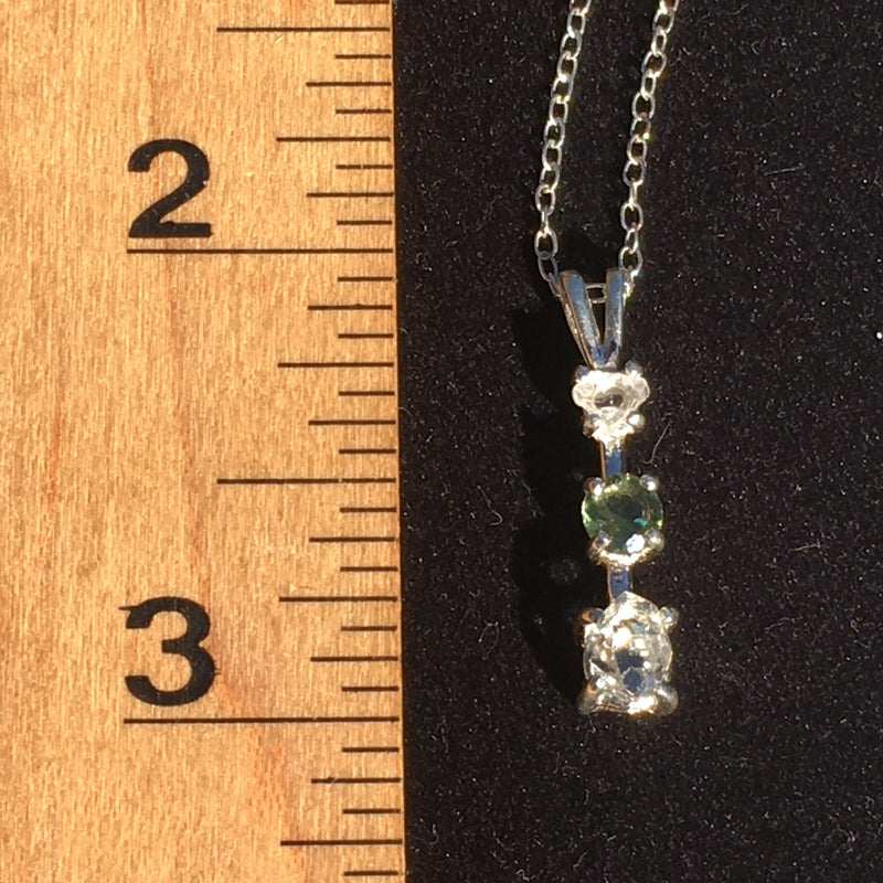 Moldavite Phenacite Herkimer Diamond Silver Pendant-Moldavite Life