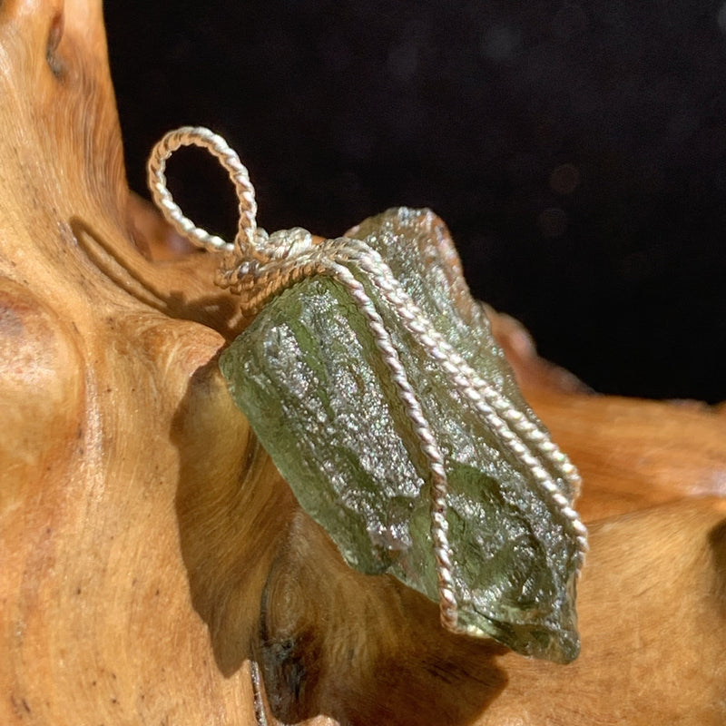 Moldavite Sterling Silver Wire Wrapped Pendant 1830-Moldavite Life