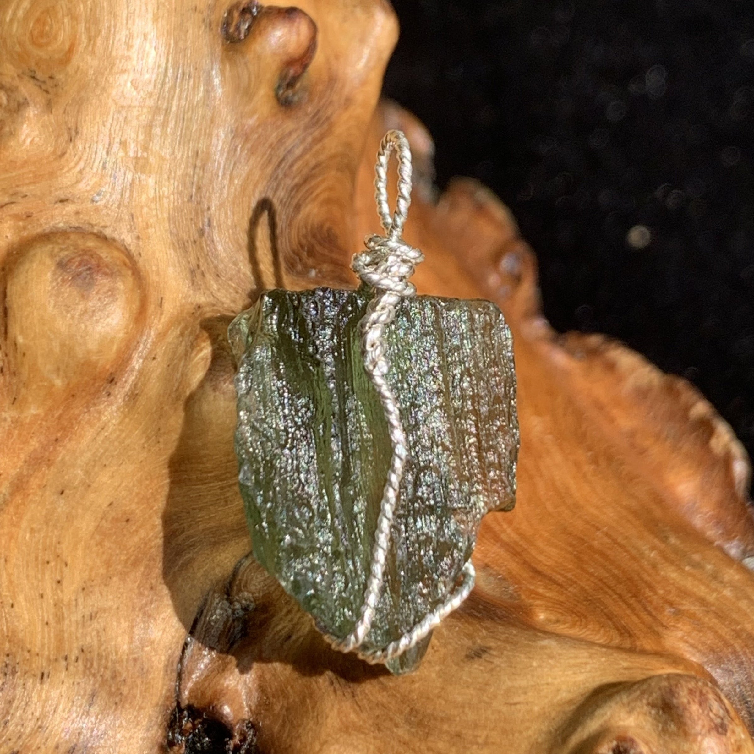 Moldavite Sterling Silver Wire Wrapped Pendant 1830-Moldavite Life