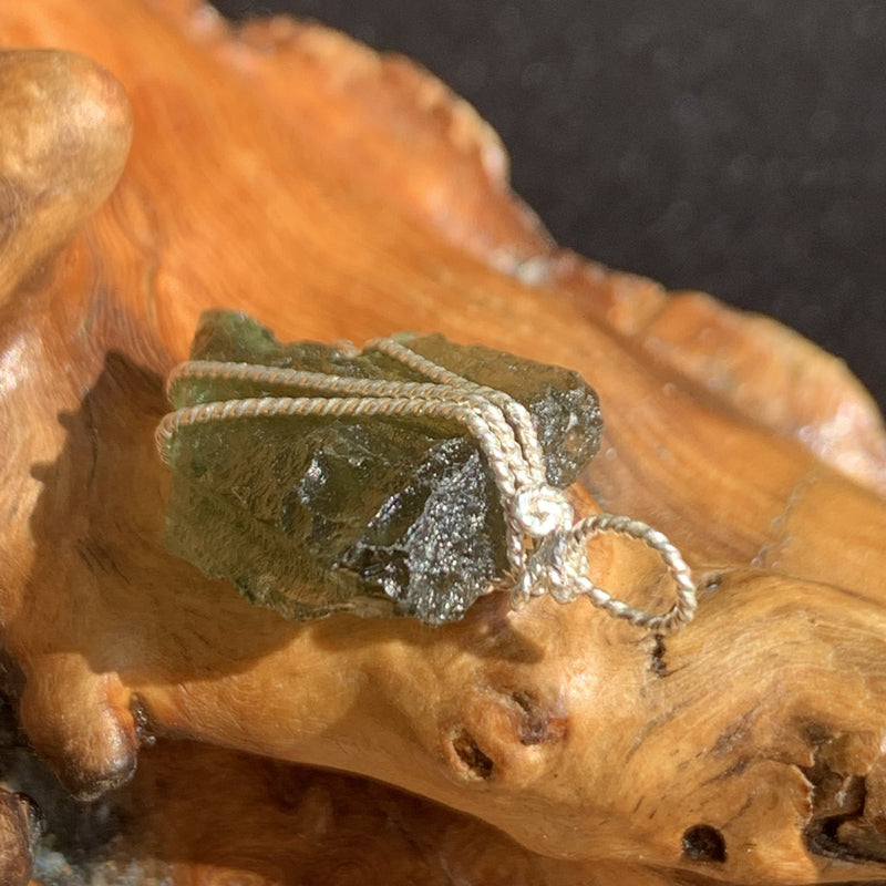 Moldavite Sterling Silver Wire Wrapped Pendant 1830-Moldavite Life