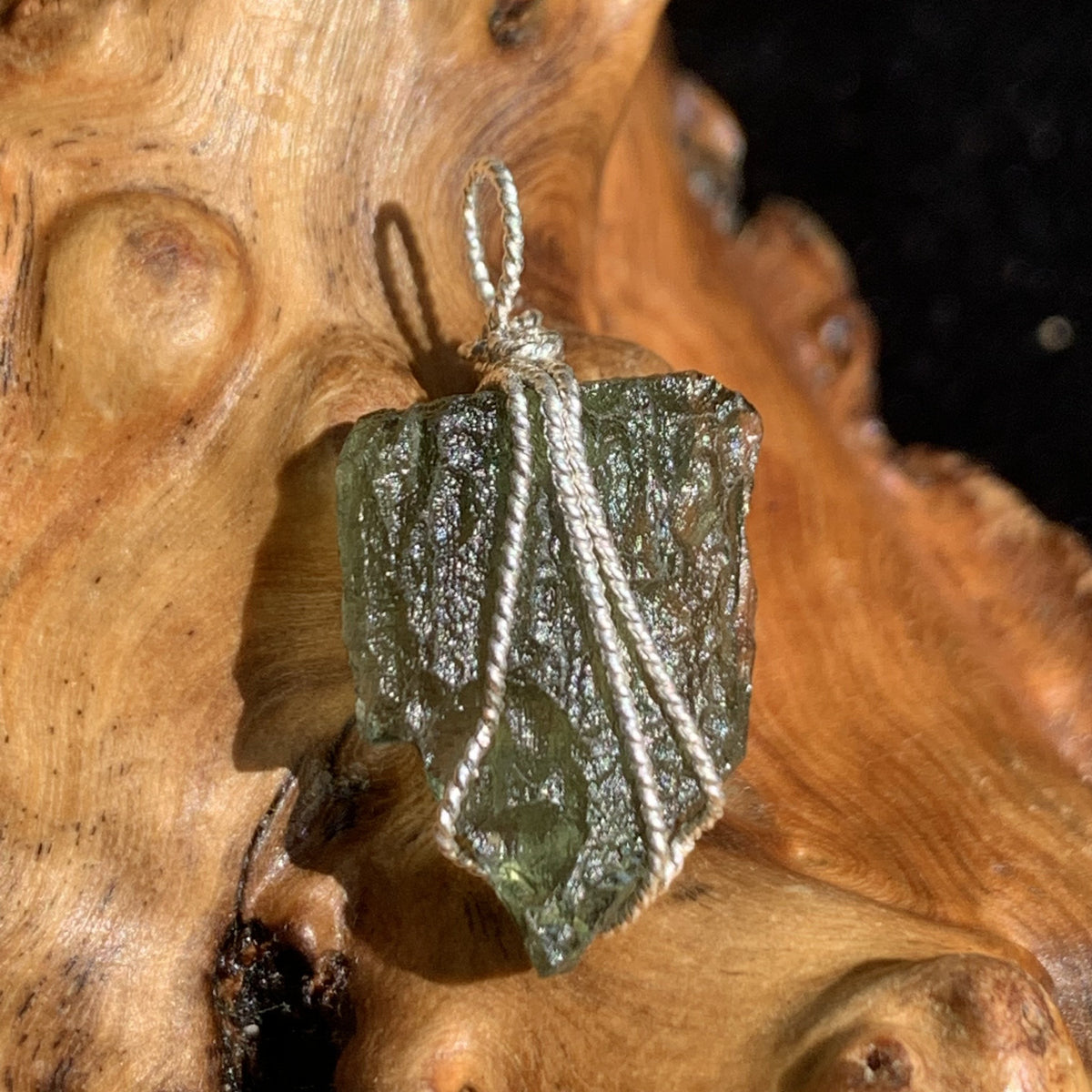 Moldavite Sterling Silver Wire Wrapped Pendant 1830-Moldavite Life