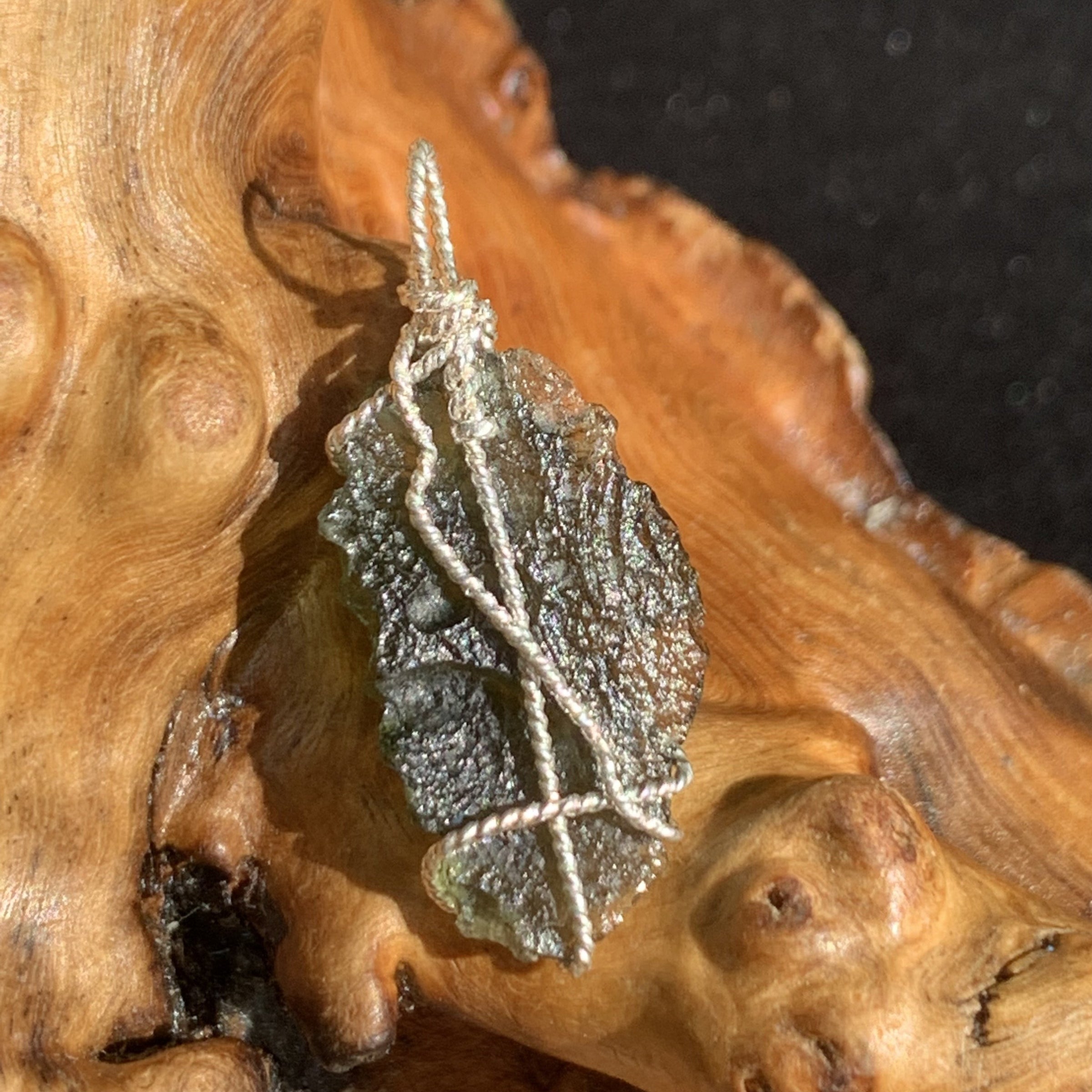 Moldavite Sterling Silver Wire Wrapped Pendant 1831-Moldavite Life