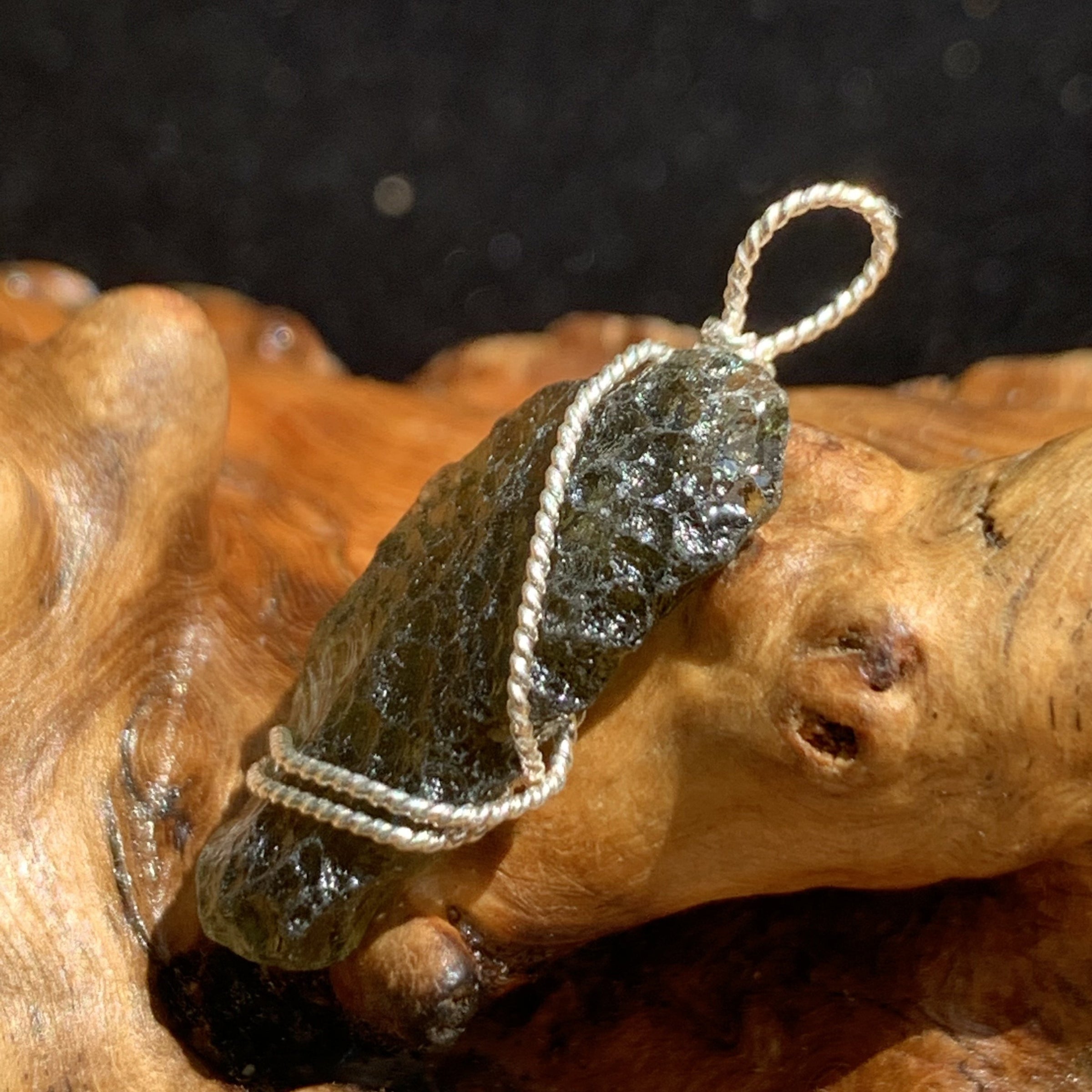 Moldavite Sterling Silver Wire Wrapped Pendant 1834-Moldavite Life