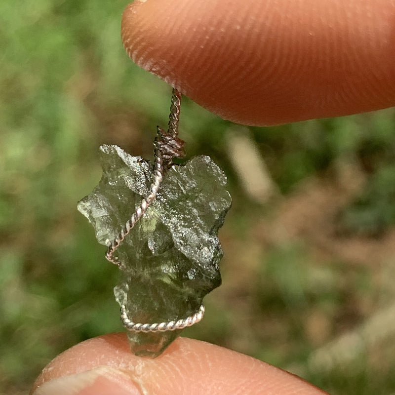 Moldavite Sterling Silver Wire Wrapped Pendant 1835-Moldavite Life