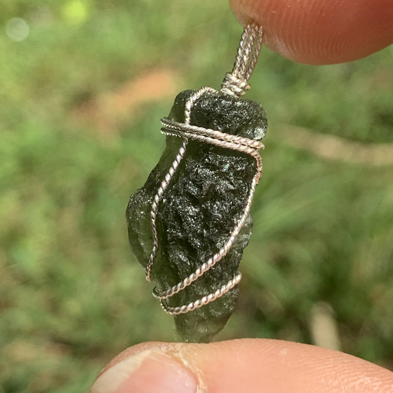 Moldavite Sterling Silver Wire Wrapped Pendant 1836-Moldavite Life