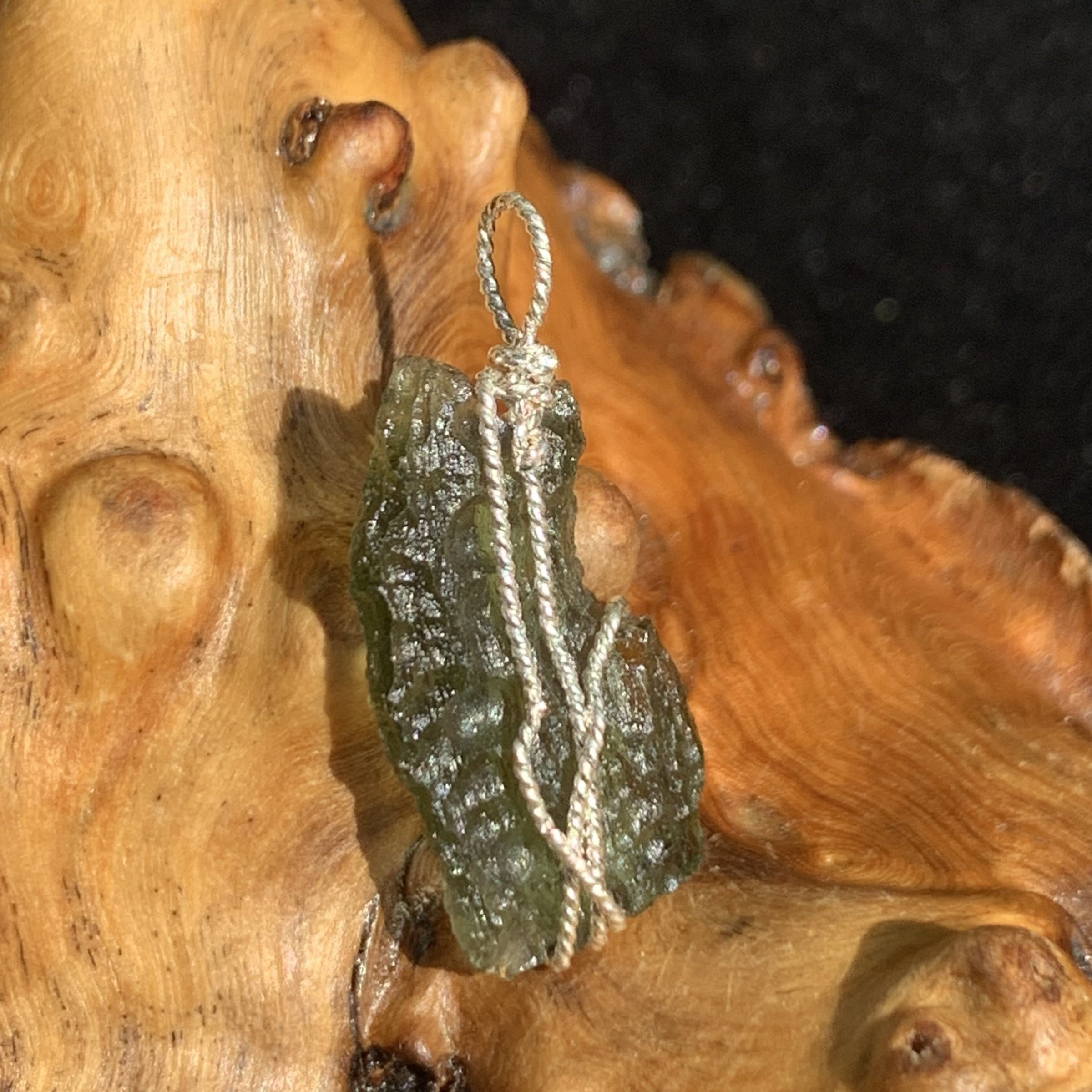 Moldavite Sterling Silver Wire Wrapped Pendant 1840-Moldavite Life