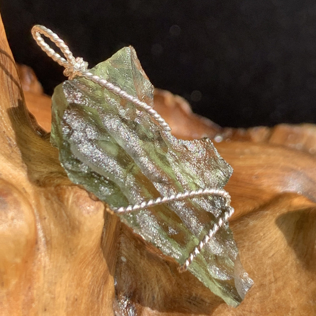 Moldavite Sterling Silver Wire Wrapped Pendant 1841-Moldavite Life