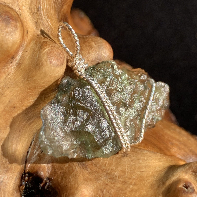 Moldavite Sterling Silver Wire Wrapped Pendant 1843-Moldavite Life