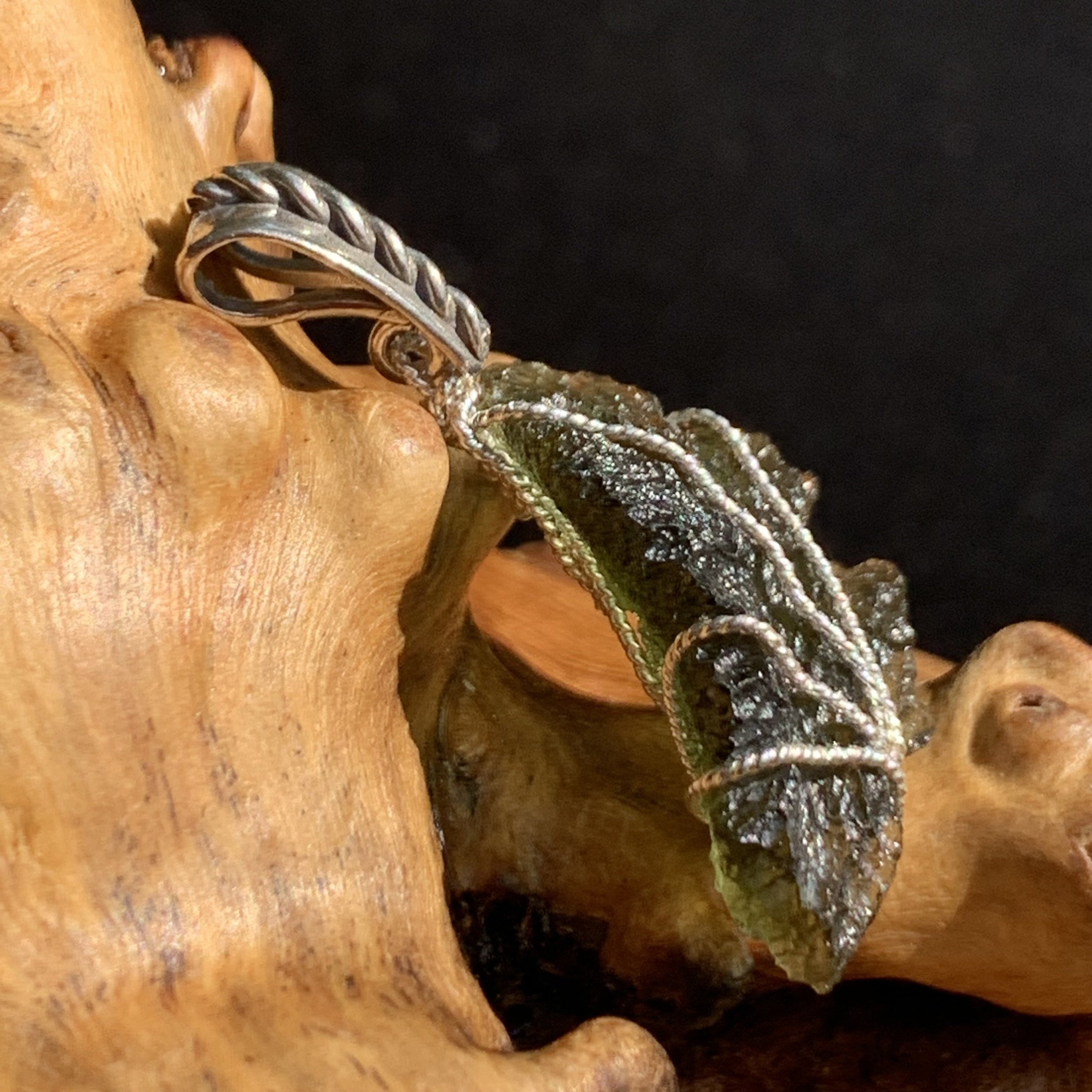 Moldavite Sterling Silver Wire Wrapped Pendant 1849-Moldavite Life