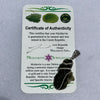 the moldavite pendant and our certificate of authenticity