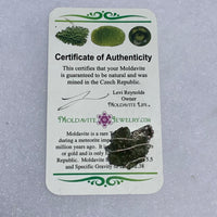 the moldavite pendant comes with the moldavite life certificate of authenticity