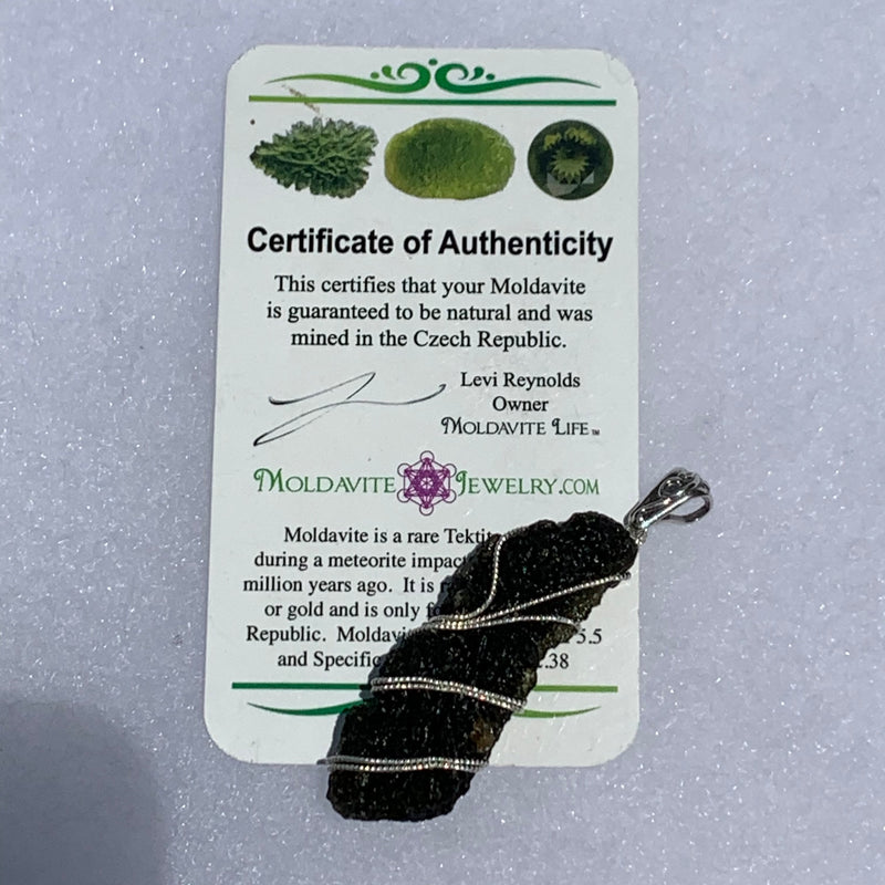 The moldavite pendant comes with a certificate of authenticity