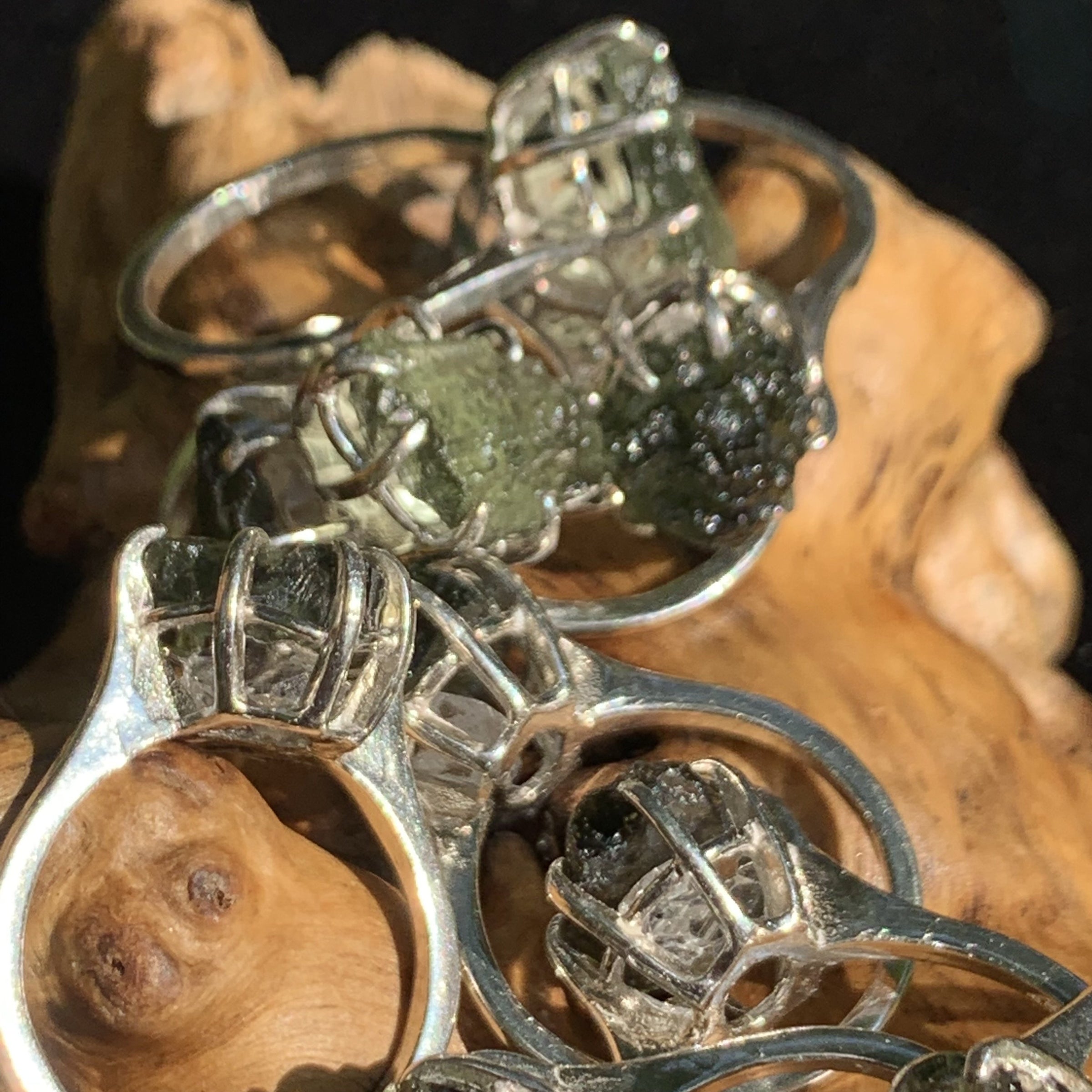 Natural Moldavite & Herkimer Diamond Silver Ring-Moldavite Life
