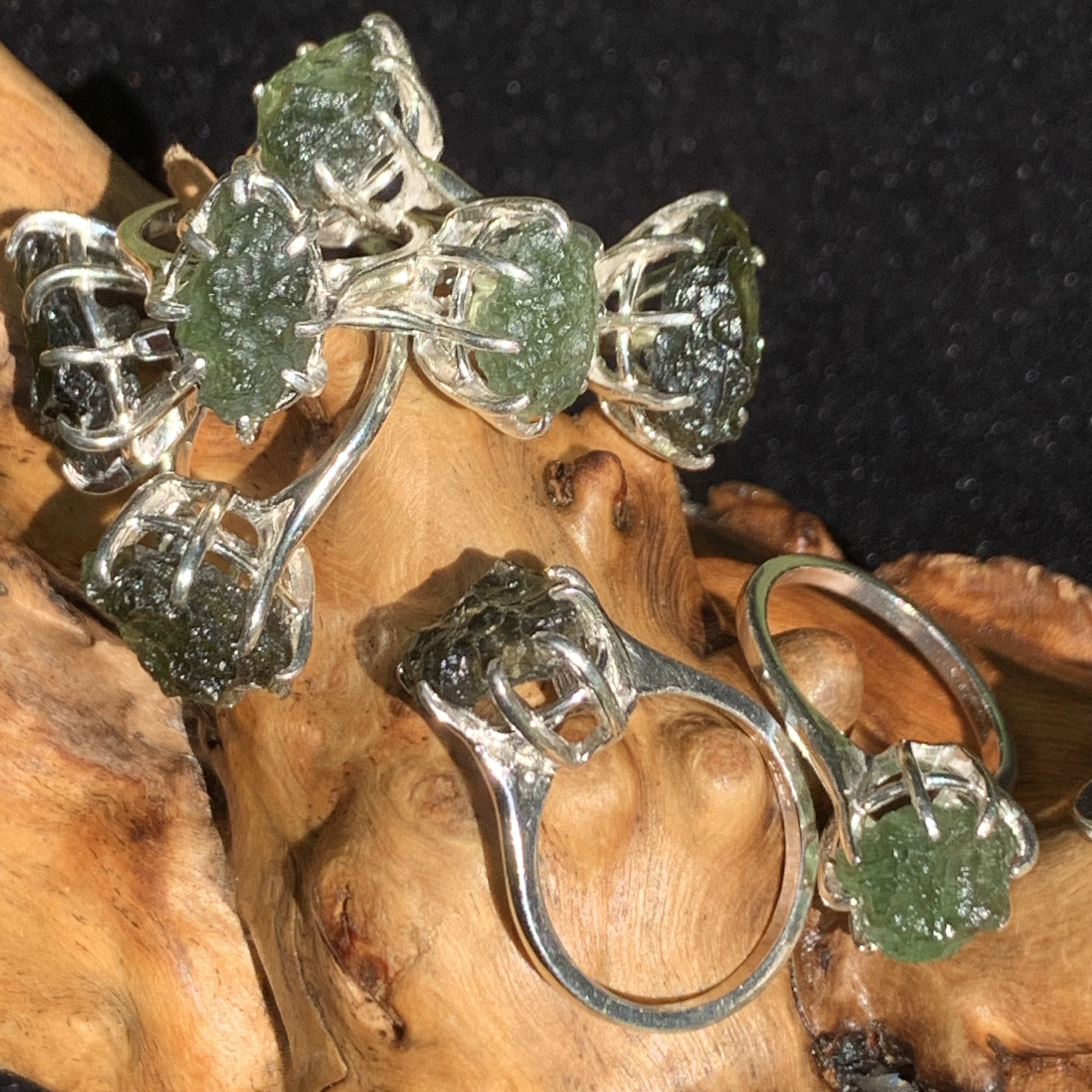 Raw clearance moldavite ring