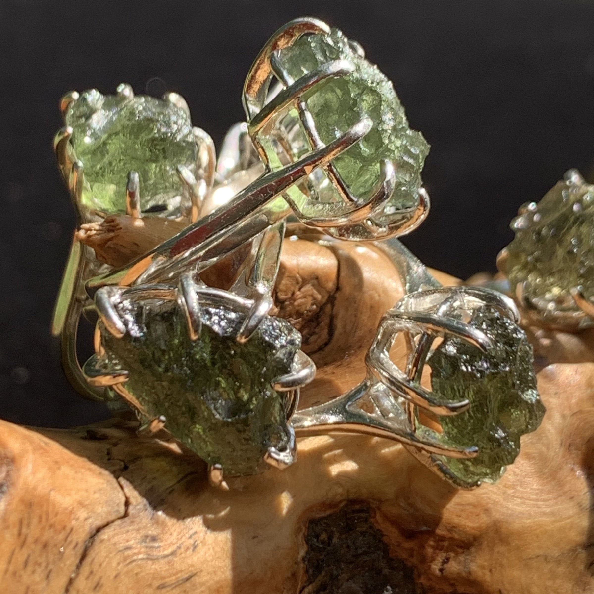 Natural Raw Moldavite Ring Sterling Silver
