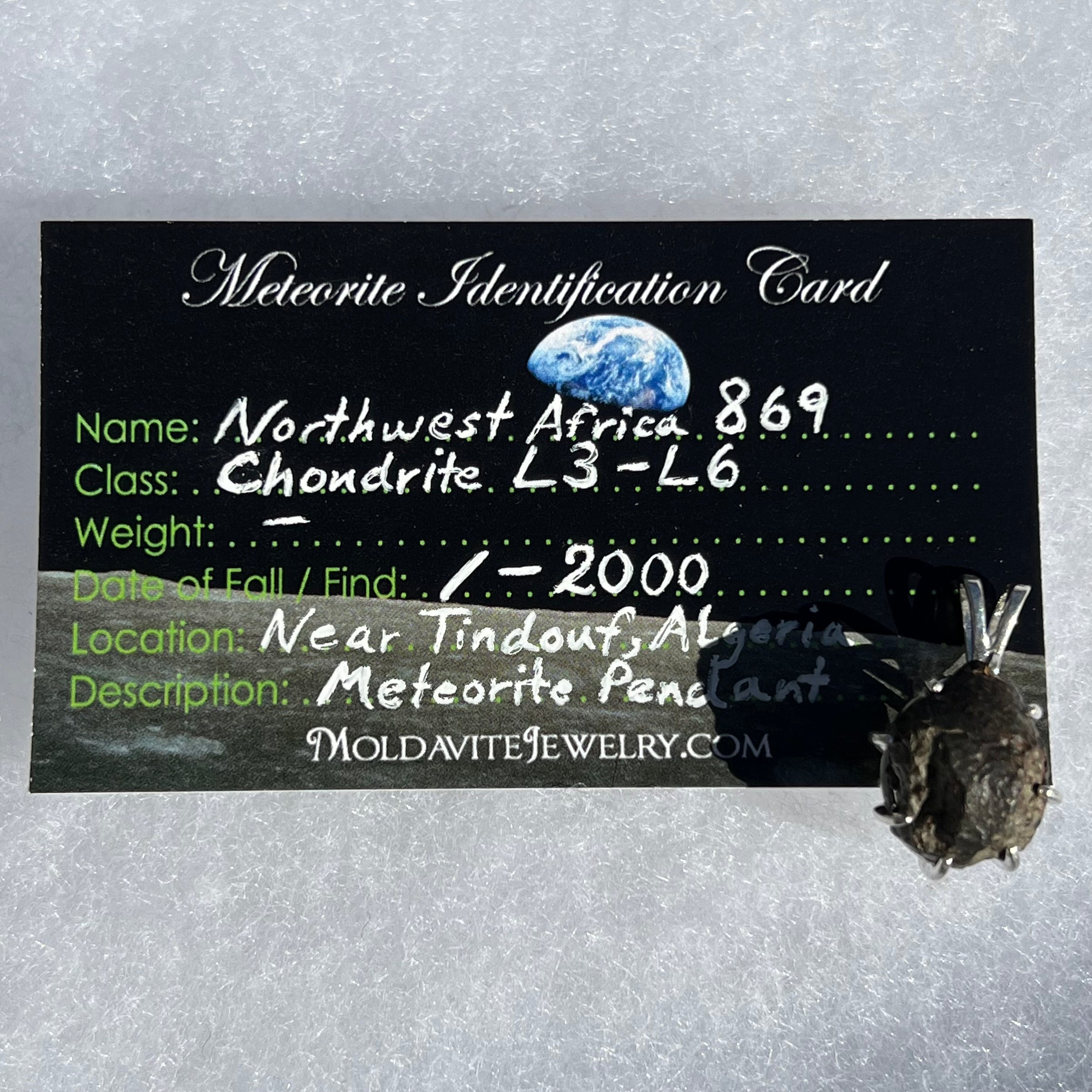 NWA 869 Meteorite Pendant Sterling Silver NWA869-P4-Moldavite Life
