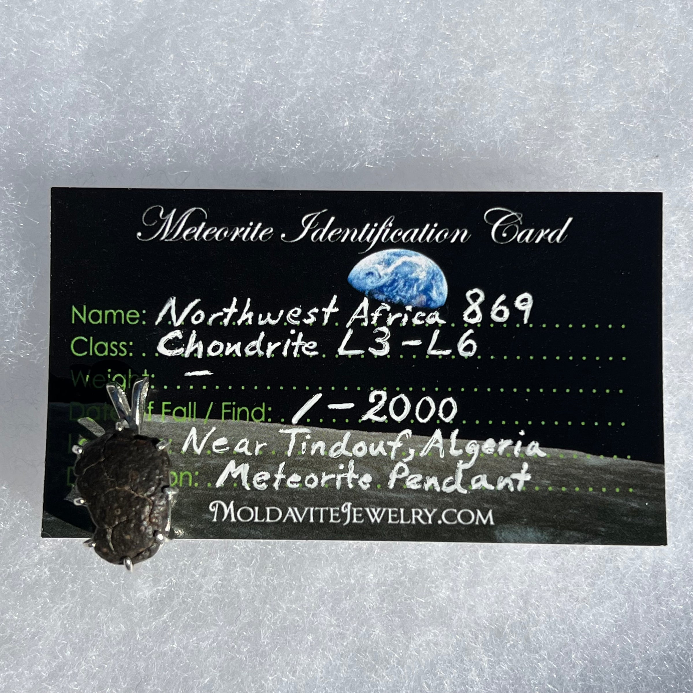 NWA 869 Meteorite Pendant Sterling Silver NWA869-P6-Moldavite Life