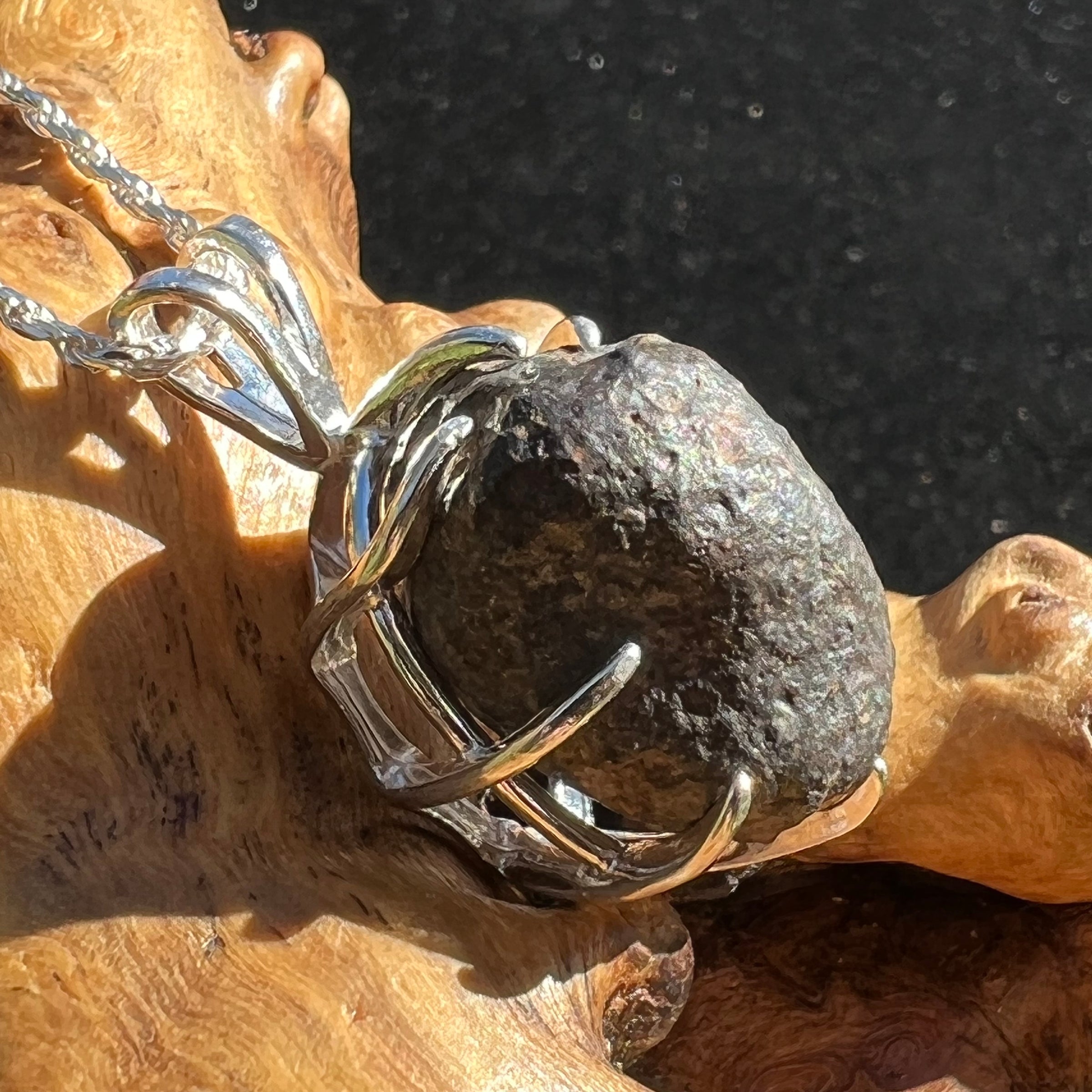 NWA 869 Meteorite Pendant Sterling Silver NWA869-P7-Moldavite Life