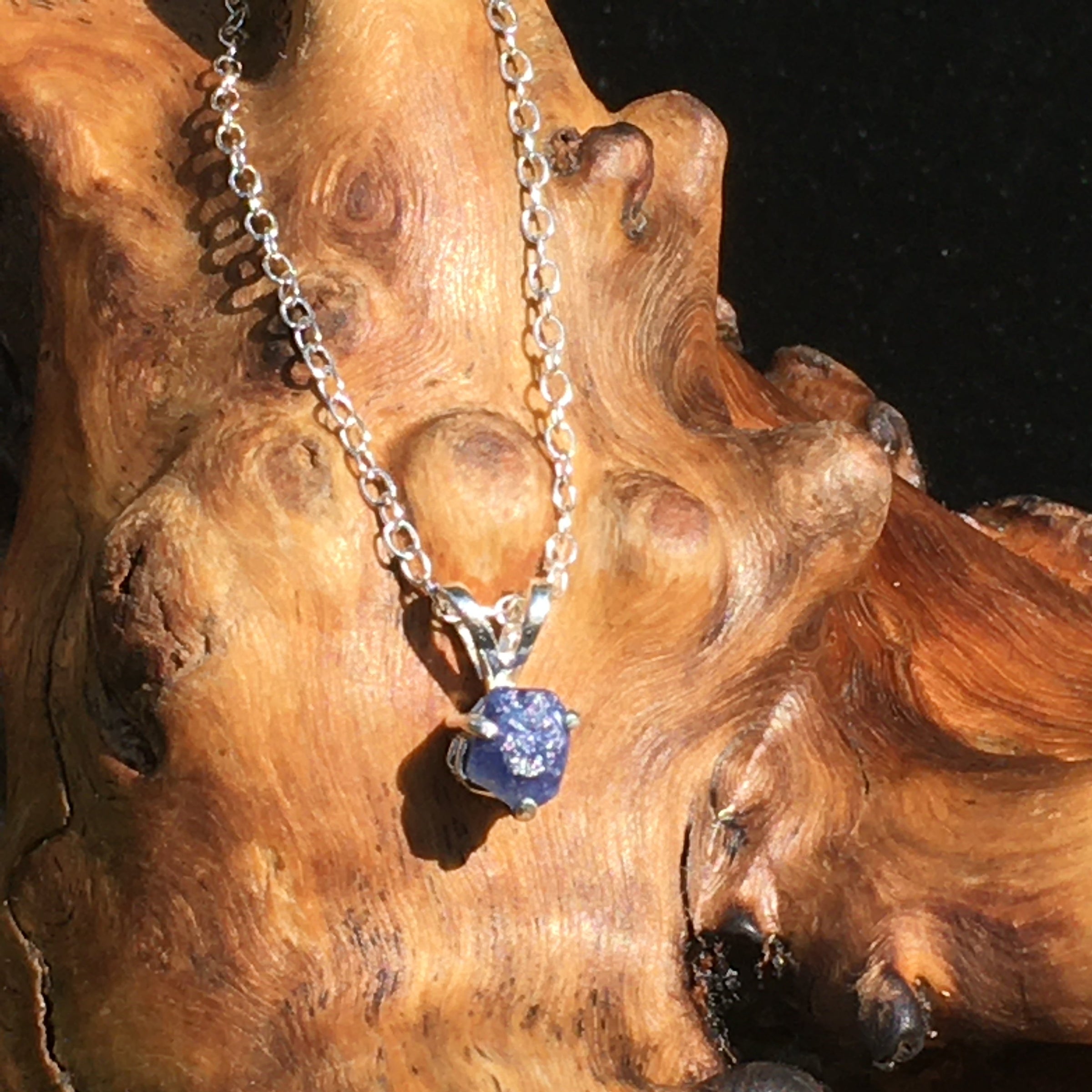 RARE Blue Benitoite Crystal Silver Pendant Necklace-Moldavite Life