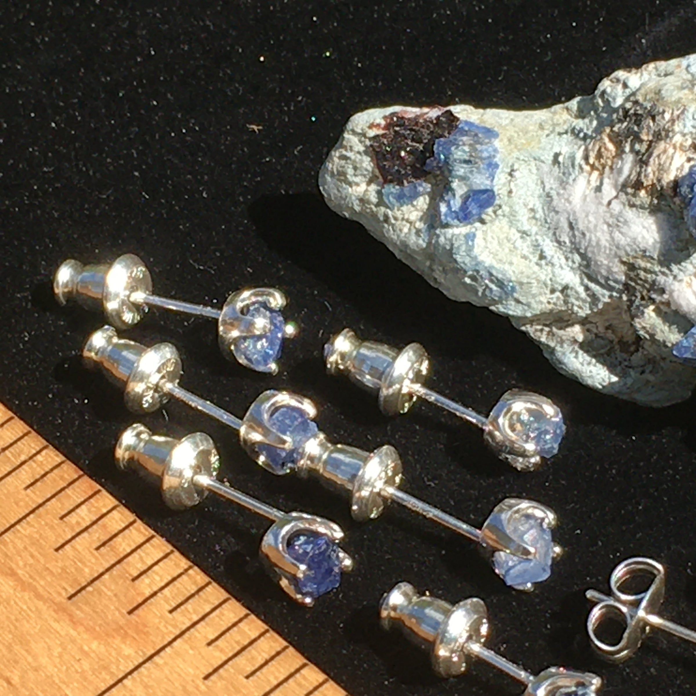 Rare Blue Benitoite Sterling Silver Stud Earrings 3mm 4mm-Moldavite Life
