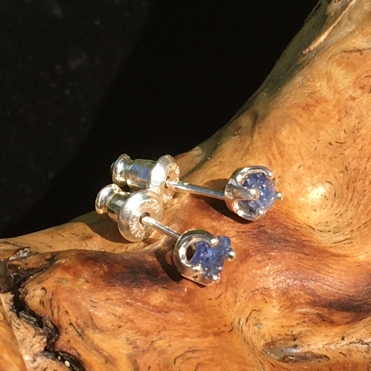 Rare Blue Benitoite Sterling Silver Stud Earrings 3mm 4mm-Moldavite Life