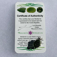 raw moldavite tektite sterling silver basket pendant with a moldavite life certificate of authenticity