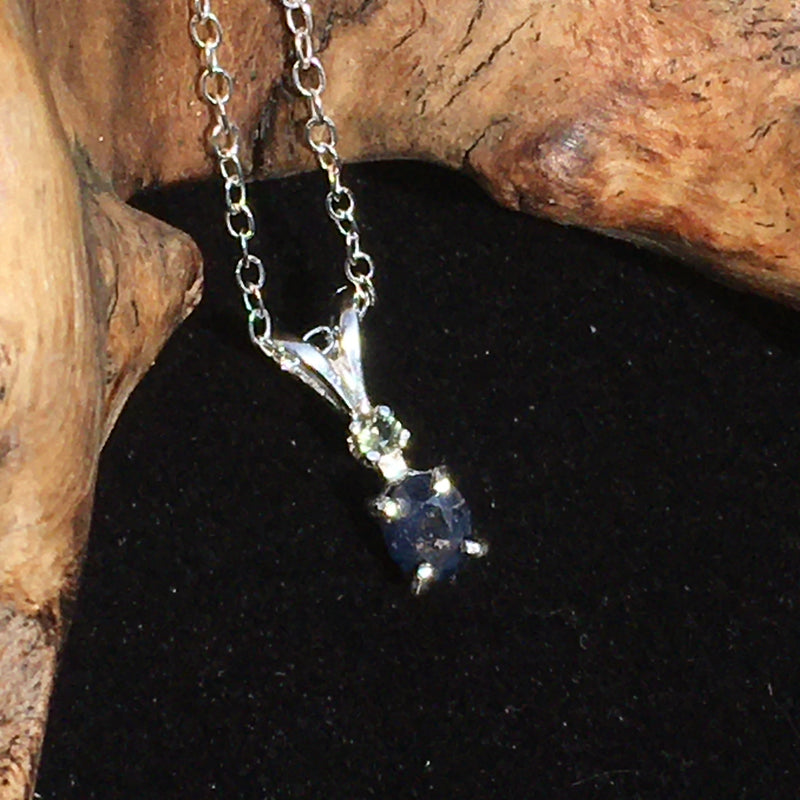 Sapphire Moldavite Crystal Pendant Sterling Silver-Moldavite Life