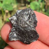 silver sikhote alin meteorite held in hand to show details