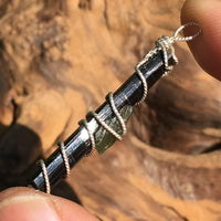 Silver Black Tourmaline Moldavite Crystal Pendant-Moldavite Jewelry