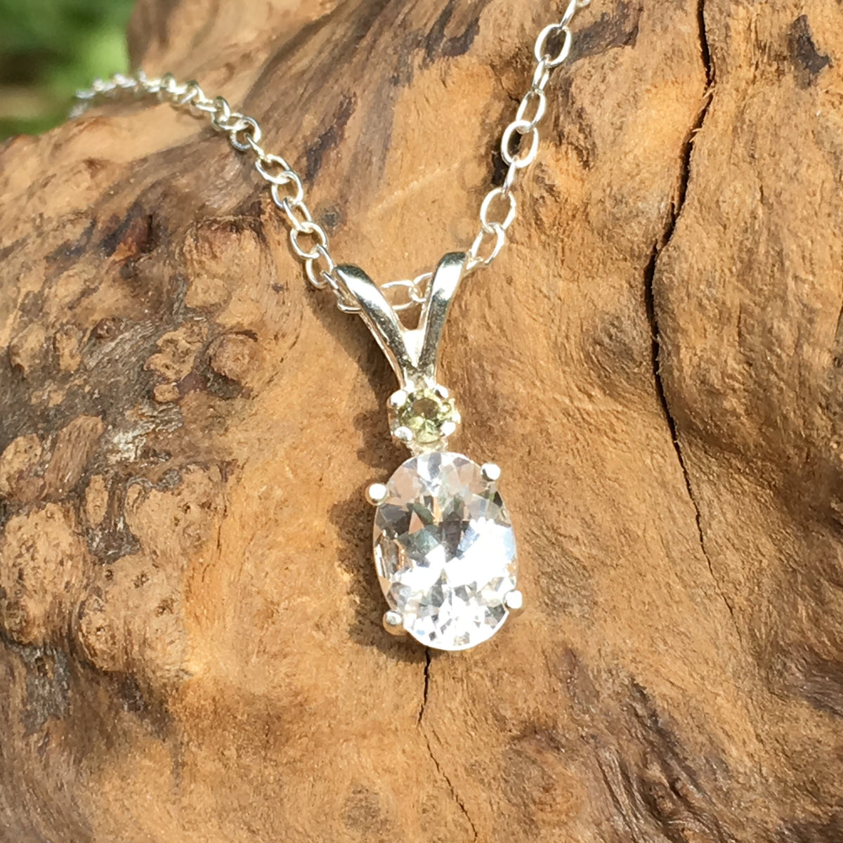 Sterling Silver Danburite Moldavite Faceted Gem Necklace-Moldavite Life